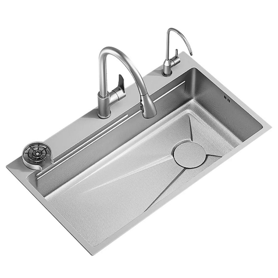 Set Chiuveta Bucatarie Inox, Cuva Universala cu Dop Scurgere, Spalator Pahare, Negru Grafit, 75x45X21cm Chiuvete Default Title Alessandro Design