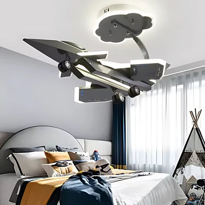 Lustra LED pentru copii FIGHTER, Tip avion, 100W, Lumina Rece/Calda/Neutra, Gri Aeronautic Lustre Copii Default Title Alessandro Design