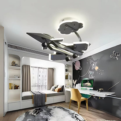 Lustra LED pentru copii FIGHTER, Tip avion, 100W, Lumina Rece/Calda/Neutra, Gri Aeronautic Lustre Copii Default Title Alessandro Design