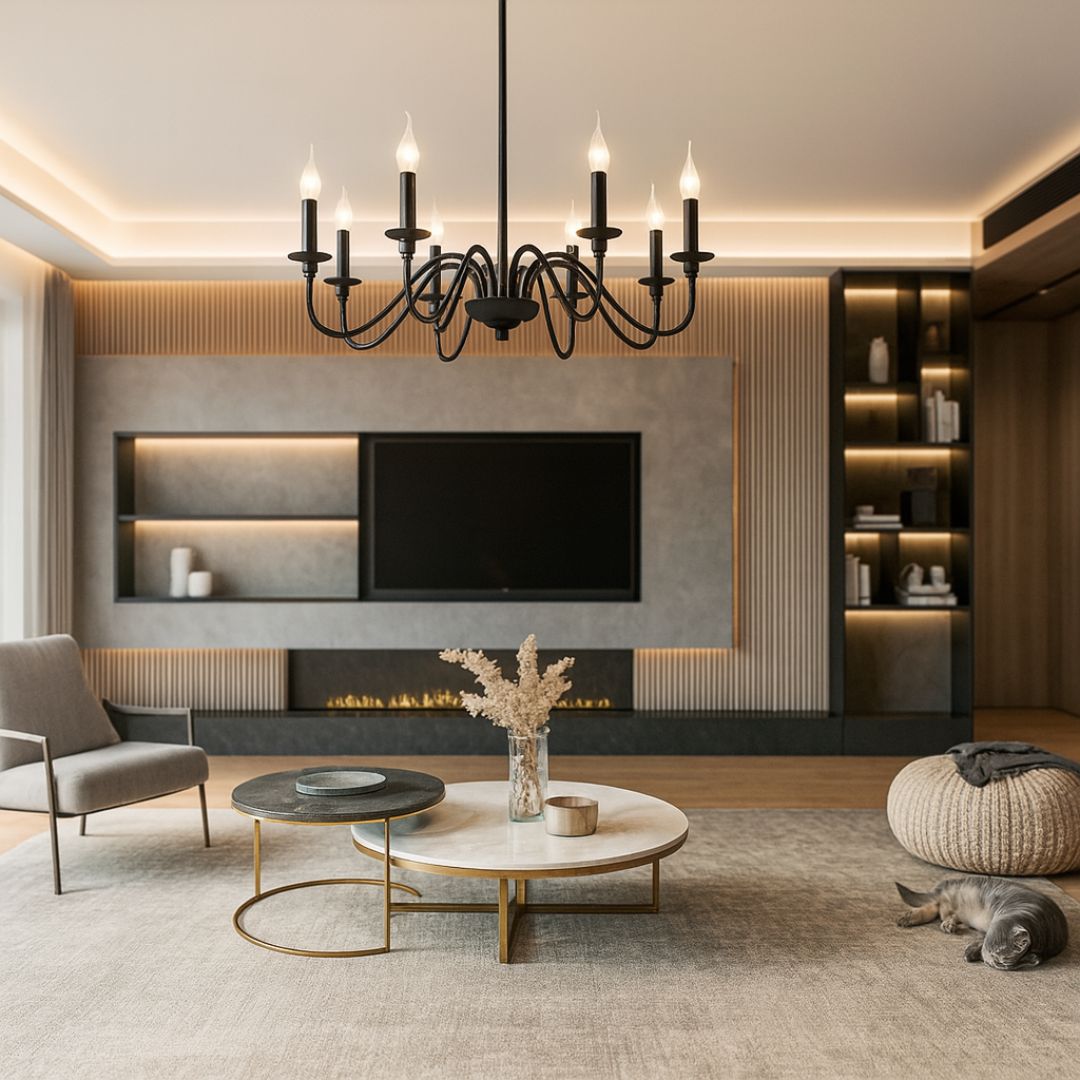 Lustra Metalic AVANT, 92cm, tip Pendul cu brate, Rotunda, 8xE14, Negru Lustre Industrial Default Title Alessandro Design