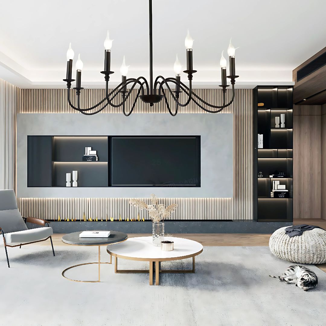 Lustra Metalic AVANT, 92cm, tip Pendul cu brate, Rotunda, 8xE14, Negru Lustre Industrial Default Title Alessandro Design