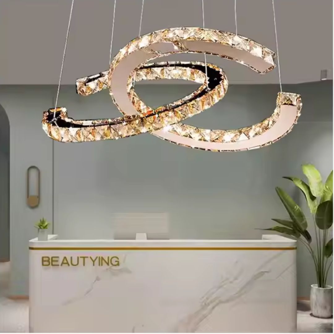 Lustra LED suspendata cu telecomanda si cristal PRISM ANTEA 57W, 2 Cercuri, lumina Rece/Calda/Neutra, Dimabila, Crom Lucios, Inaltime Reglabila Lustre LED cu Telecomanda Default Title Alessandro Design