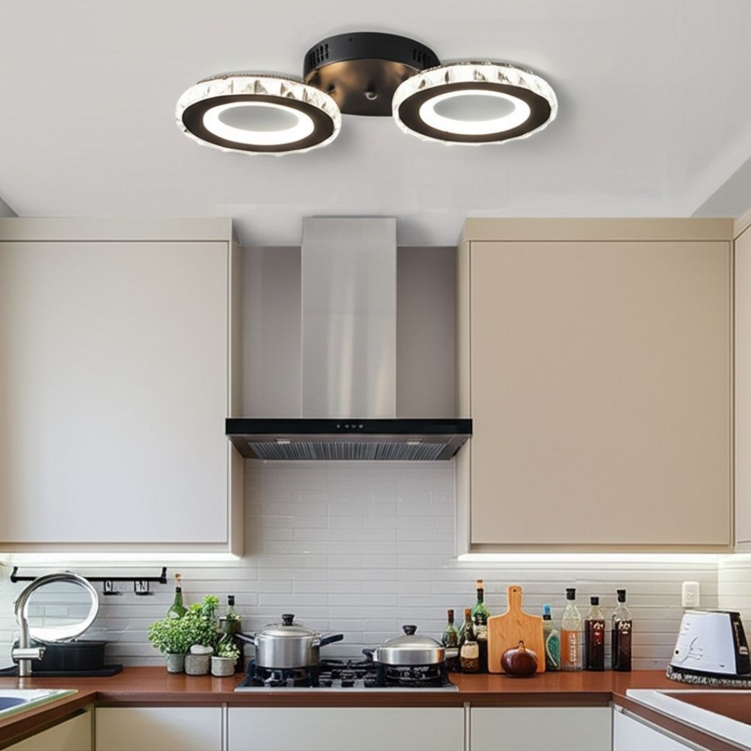 Lustra LED cu telecomanda si cristal NOVA ROTONDA 32W, 2 Cercuri, lumina Rece/Calda/Neutra, Dimabila, Negru Lustre LED Cristal Default Title Alessandro Design