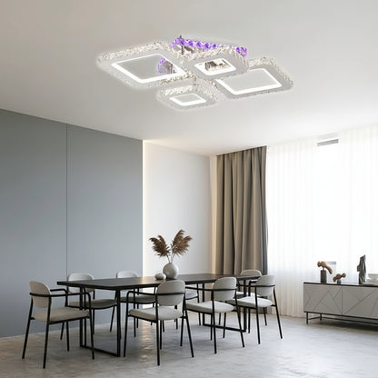 Lustra LED cu telecomanda si cristal NOVA RHOMBA RGB 95W, 4 Patrate, lumina Rece/Calda/Neutra, Dimabila, Crom Lucios Lustre LED & Cristale Default Title Alessandro Design