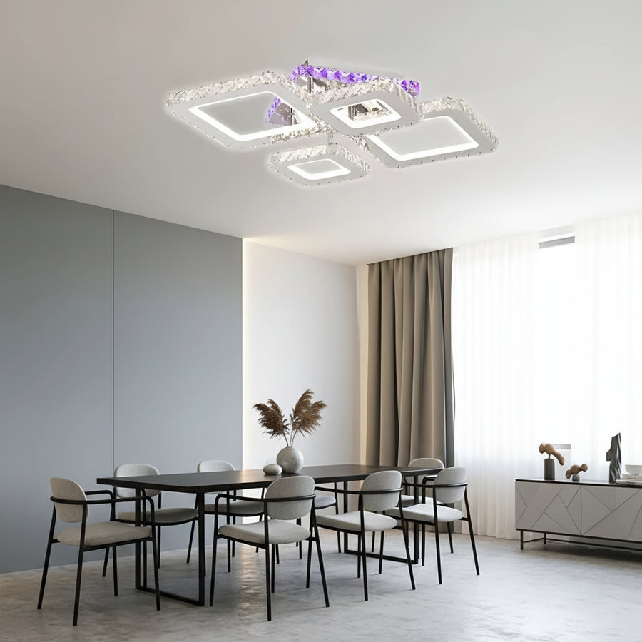 Lustra LED cu telecomanda si cristal NOVA RHOMBA RGB 95W, 4 Patrate, lumina Rece/Calda/Neutra, Dimabila, Crom Lucios Lustre LED & Cristale Default Title Alessandro Design