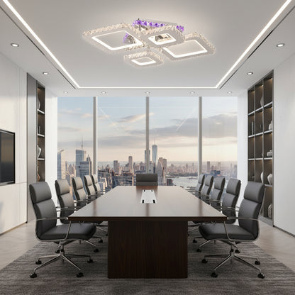Lustra LED cu telecomanda si cristal NOVA RHOMBA RGB 95W, 4 Patrate, lumina Rece/Calda/Neutra, Dimabila, Crom Lucios Lustre LED & Cristale Default Title Alessandro Design