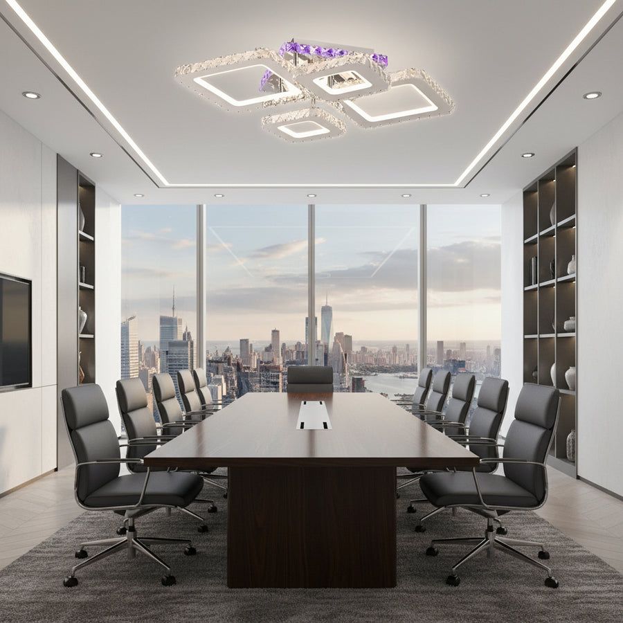 Lustra LED cu telecomanda si cristal NOVA RHOMBA RGB 95W, 4 Patrate, lumina Rece/Calda/Neutra, Dimabila, Crom Lucios Lustre LED & Cristale Default Title Alessandro Design