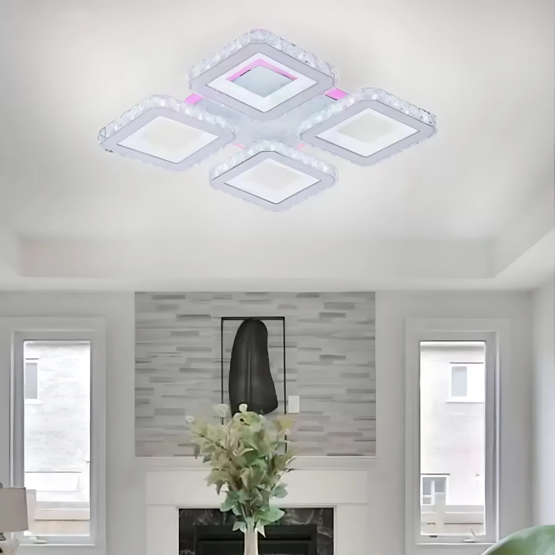 Lustra LED cu telecomanda si cristal LEILA RGB 69W, 4 Patrate, lumina Rece/Calda/Neutra, Dimabila, Alb Lustre LED cu Telecomanda Default Title Alessandro Design