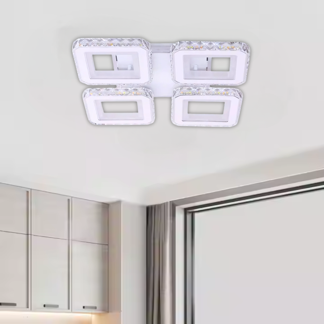 Lustra LED cu telecomanda si cristal LEILA RGB 69W, 4 Patrate, lumina Rece/Calda/Neutra, Dimabila, Alb Lustre LED cu Telecomanda Default Title Alessandro Design