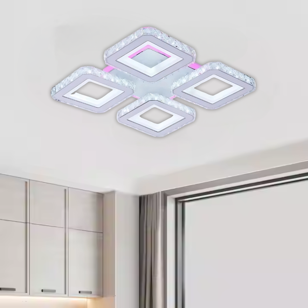 Lustra LED cu telecomanda si cristal LEILA RGB 69W, 4 Patrate, lumina Rece/Calda/Neutra, Dimabila, Alb Lustre LED cu Telecomanda Default Title Alessandro Design