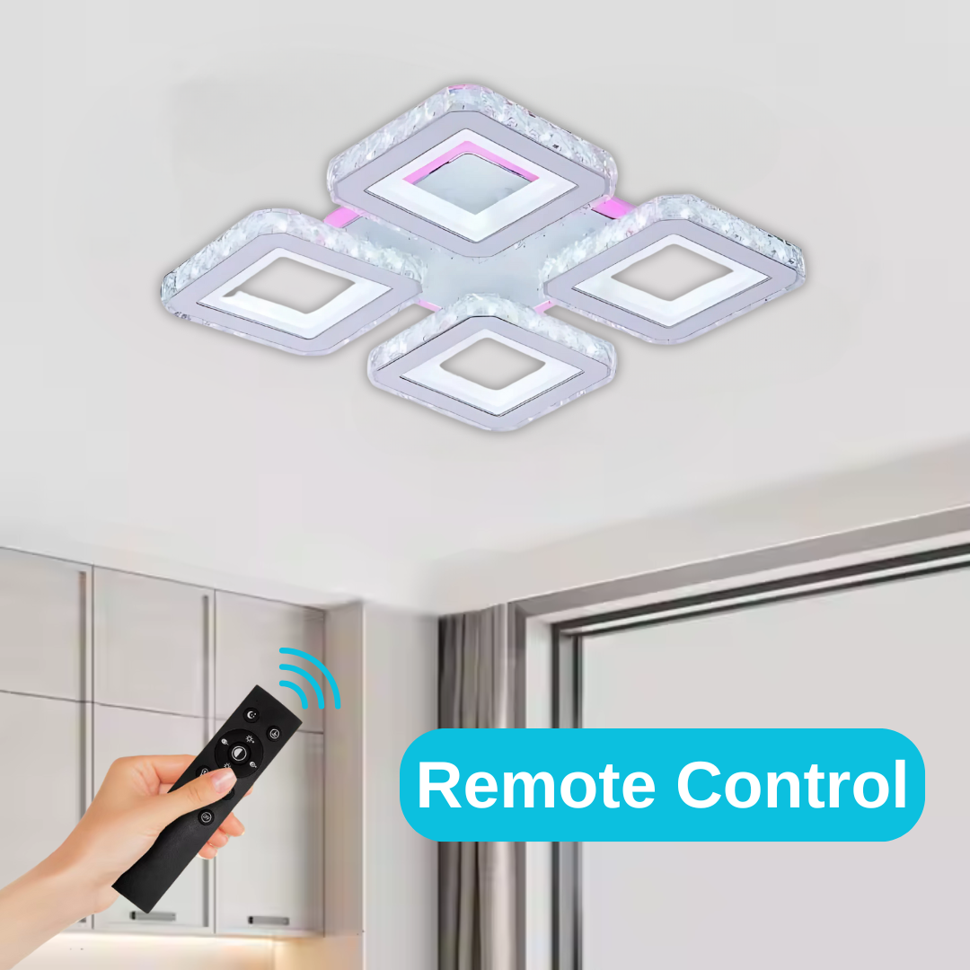 Lustra LED cu telecomanda si cristal LEILA RGB 69W, 4 Patrate, lumina Rece/Calda/Neutra, Dimabila, Alb Lustre LED cu Telecomanda Default Title Alessandro Design