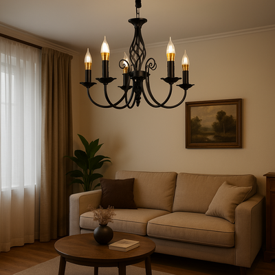 Luster Perla, 5xE14, 49x37cm, čierny, nastaviteľná výška