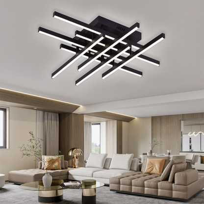 Lustra LED cu Telecomanda LINEX, 108W, 8 elemente, Lumina Rece/Calda/Neutra, Dimabila, Negru Lustre LED cu Telecomanda Default Title Alessandro Design