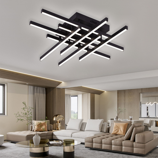 Lustra LED cu Telecomanda LINEX, 108W, 8 elemente, Lumina Rece/Calda/Neutra, Dimabila, Negru Lustre LED cu Telecomanda Default Title Alessandro Design