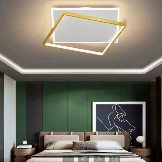 Lustra LED cu telecomanda SOLARA 66W, 2 Patrate, lumina Rece/Calda/Neutra, Dimabila, Auriu Alb Lustre LED cu Telecomanda Default Title Alessandro Design