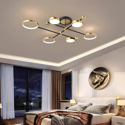 LED luster s diaľkovým ovládaním MARIA, 6 prvkov, 31W, teplé/studené/neutrálne svetlo 3000K/4000K/6000K, stmievateľné, zlatá a čierna, kov