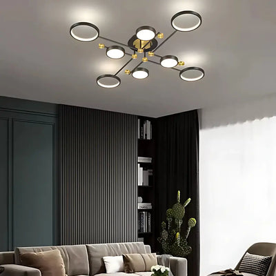 LED luster s diaľkovým ovládaním MARIA, 44W, 8 prvkov, teplé/studené/neutrálne svetlo, stmievateľné, čierna/zlatá