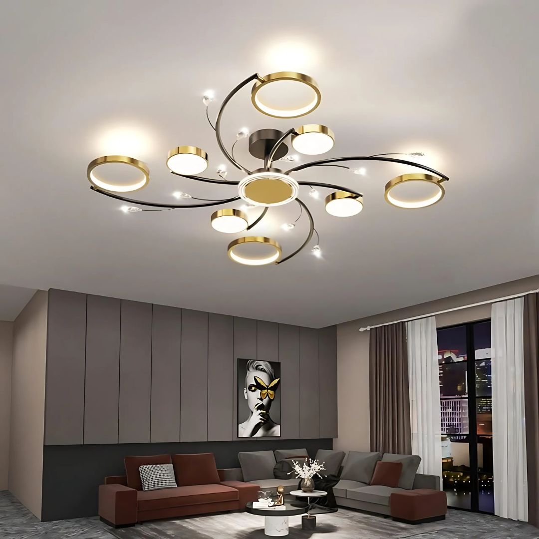 Lustra LED cu Telecomnda KARINA, 65W, 8 Elemente, Lumina Calda/Rece/Neutra, Dimabila, Auriu Lustre LED cu Telecomanda Default Title Alessandro Design