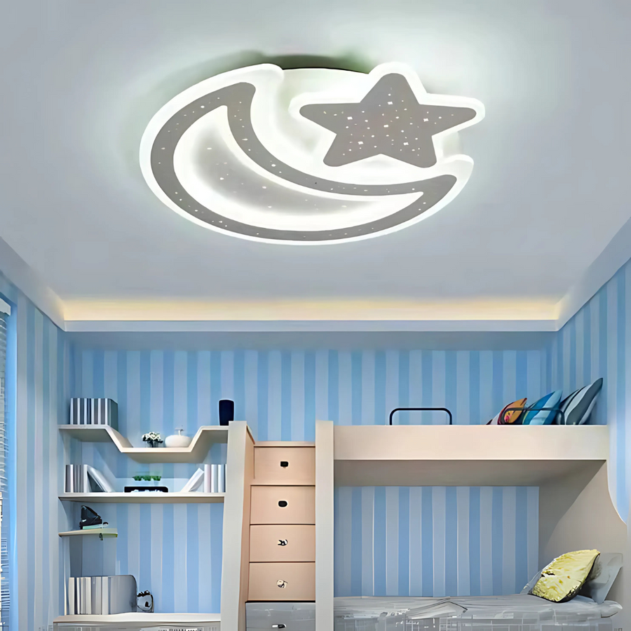 Lustra LED Nova cu Telecomanda, 89W, Dimabil, Forma Luna si Stea, Alb Lustre LED cu Telecomanda Default Title Alessandro Design
