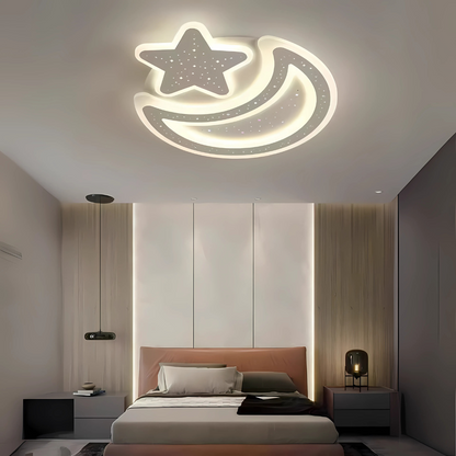 Lustra LED Nova cu Telecomanda, 89W, Dimabil, Forma Luna si Stea, Alb Lustre LED cu Telecomanda Default Title Alessandro Design