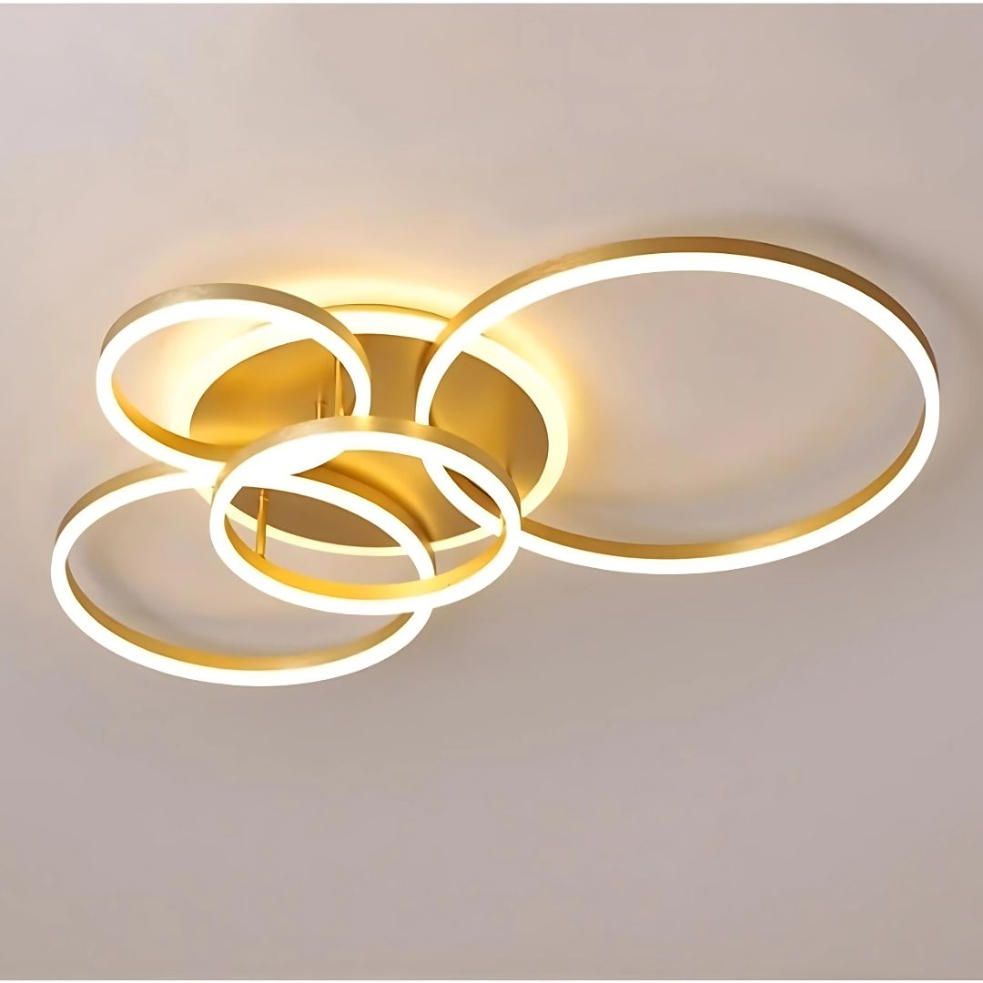 Lustra LED cu Telecomanda RINOVA, 4 cercuri, 112W, Lumina Calda/Rece/Neutra, Dimabila, Auriu Lustre LED cu Telecomanda Default Title Alessandro Design