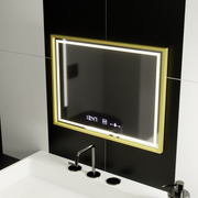 Obdĺžnikové LED zrkadlo 80 x 60 cm Verite Royale Gold s MotionGlow, systémom odhmlievania, hodinami a teplomerom