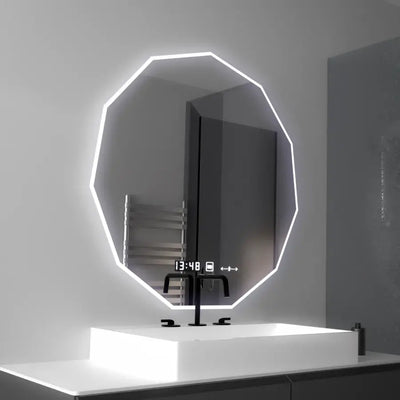 LED zrkadlo 70cm, senzor POLIGON MotionGlow Marcello, systém odhmlievania, hodiny a teplomer, Dimabila 084