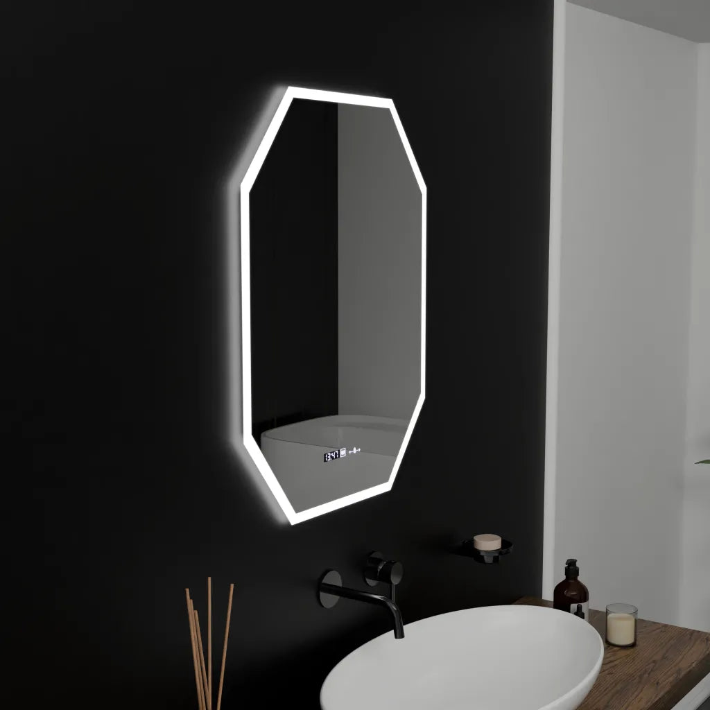 Oglinda LED Poligon, 60X80cm, Hexaluce Senzor MotionGlow Marcello, Sistem Dezaburire, Ceas & Termometru, Dimabila Oglinzi Marcello Default Title Alessandro Design