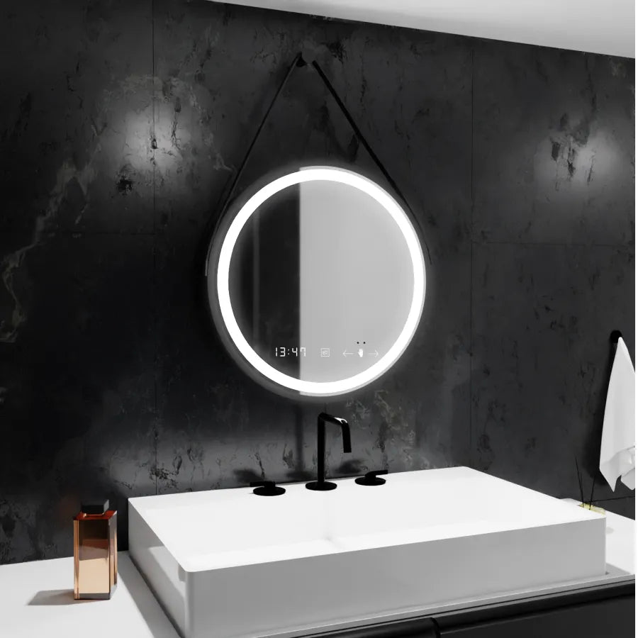 Oglinda LED Rotunda, 50cm, Celeste Majeste Noir Eleve MotionGlow Marcello, Sistem Dezaburire, Ceas & Termometru, Dimabila Oglinzi Marcello Default Title Alessandro Design