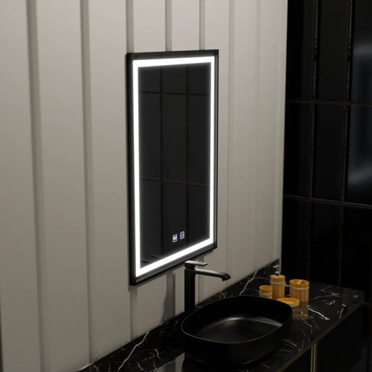 Oglinda LED Rectangulara 60x90cm EDGE Touch Sistem Dezaburire, Rama Neagra Oglinzi Korman E Default Title Alessandro Design