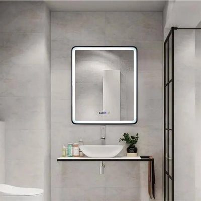 Obdĺžnikové LED zrkadlo 70x90cm EDGE Touch Demister System, čierny rám