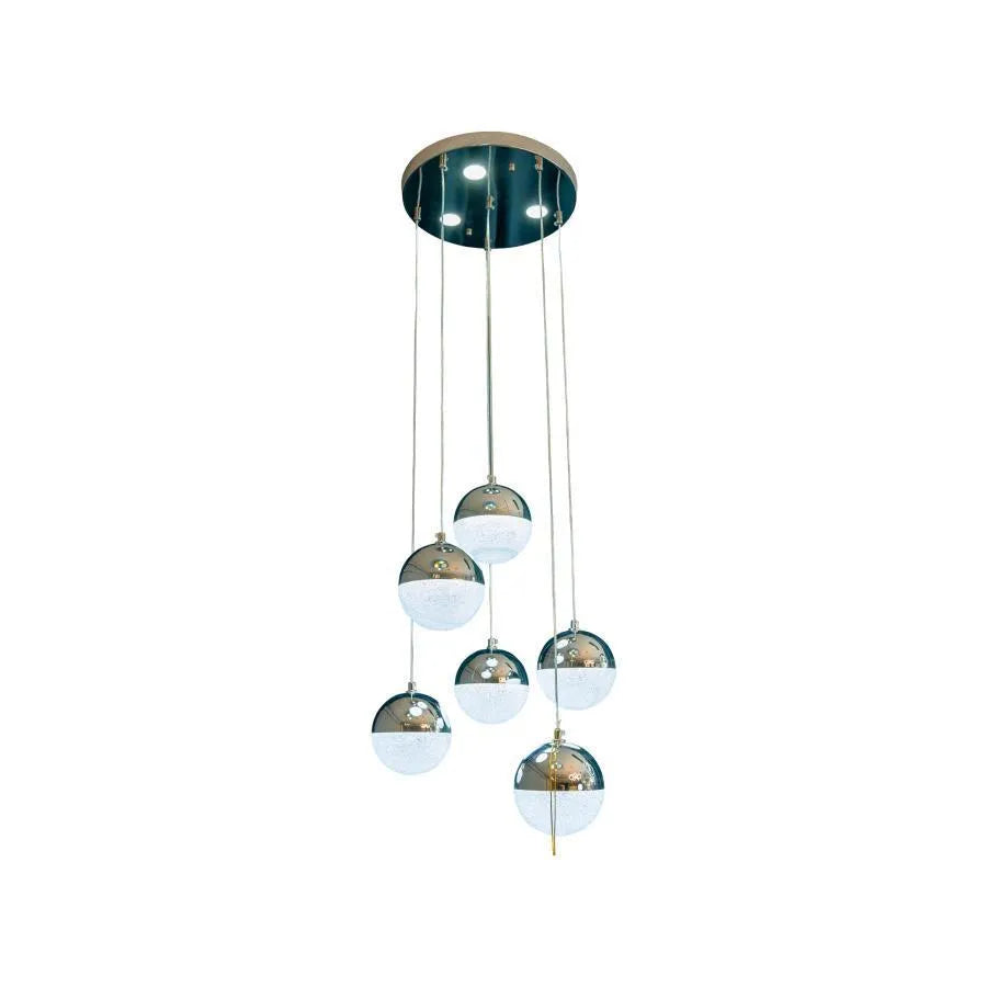Lustra LED suspendata cu telecomanda JEREMIAS 63W, 6 Elemente, lumina Rece/Calda/Neutra, Dimabila, Argintiu, Inaltime Reglabila Lustre Moderne Default Title Alessandro Design