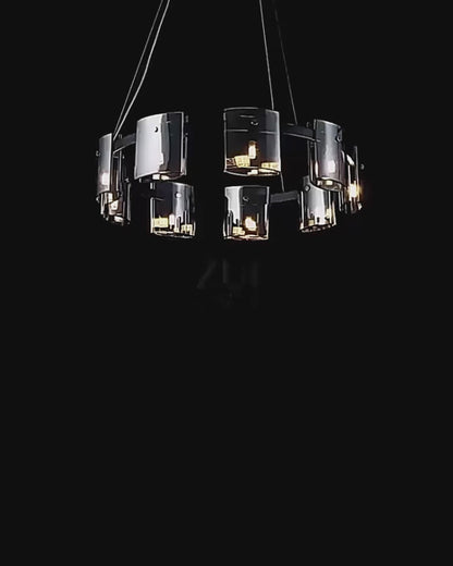 Moderný luster, Valmontreux Largo, 8xG9, priemer 80 cm, čierne a sivé kryštály, nastaviteľná výška, kov a krištáľ