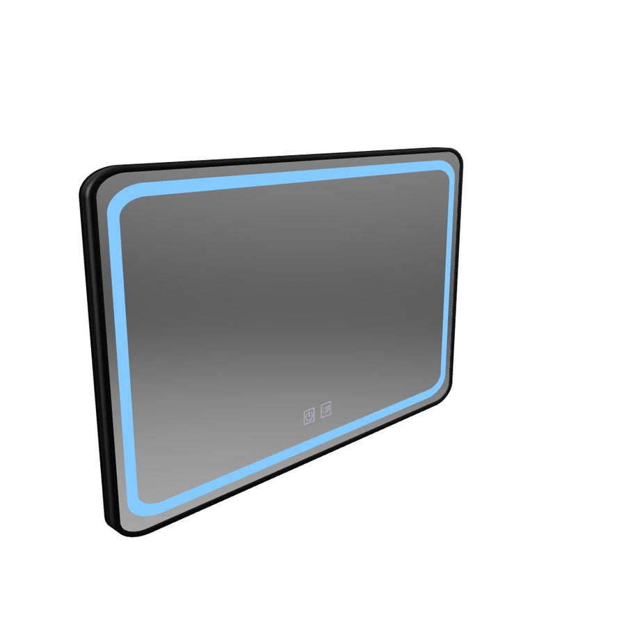 Obdĺžnikové LED zrkadlo 100x65cm EDGE Touch Demister System, čierny rám