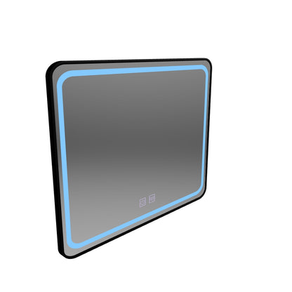 Obdĺžnikové LED zrkadlo 80x60cm - EDGE Touch Demister System, čierny rám