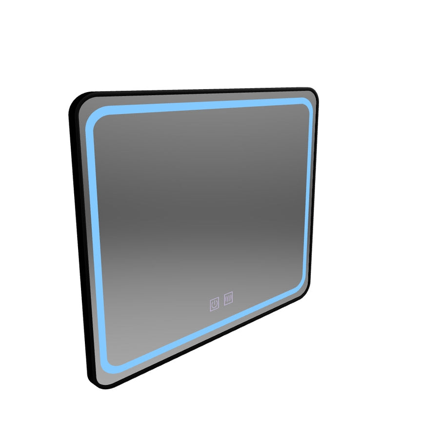 Obdĺžnikové LED zrkadlo 80x60cm - EDGE Touch Demister System, čierny rám