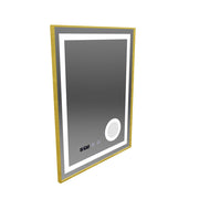 CLARUS LED dotykový systém odhmlievania, hodiny a teplota 60x80 cm brúsená kozmetická lupa so zlatým rámom