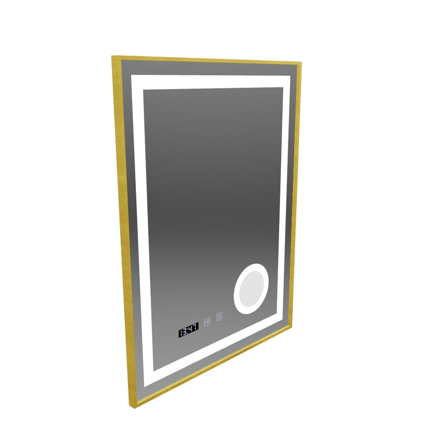 CLARUS LED dotykový systém odhmlievania, hodiny a teplota 60x80 cm brúsená kozmetická lupa so zlatým rámom