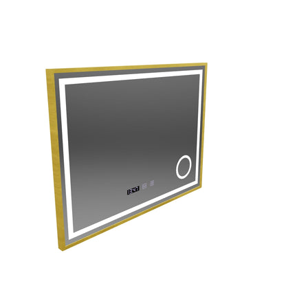 CLARUS Touch LED zrkadlový odhmlievací systém, hodiny a teplota Kozmetická lupa s brúseným zlatým rámom 80 x 60 cm