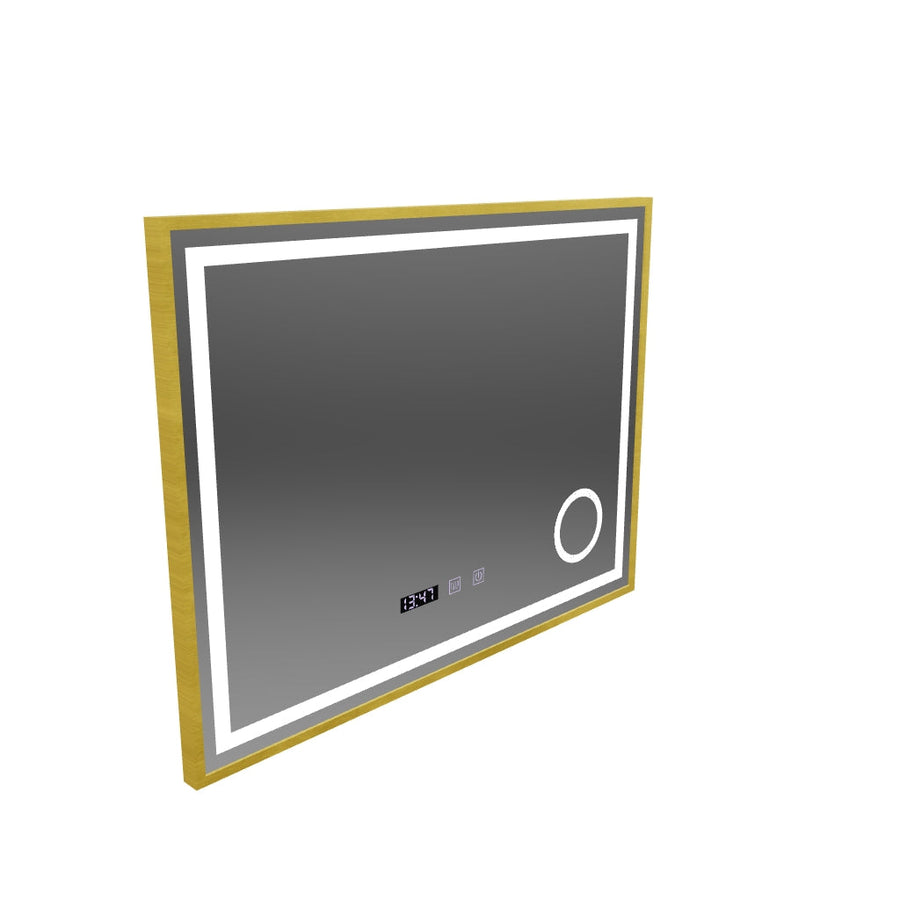 CLARUS Touch LED zrkadlový odhmlievací systém, hodiny a teplota Kozmetická lupa s brúseným zlatým rámom 80 x 60 cm