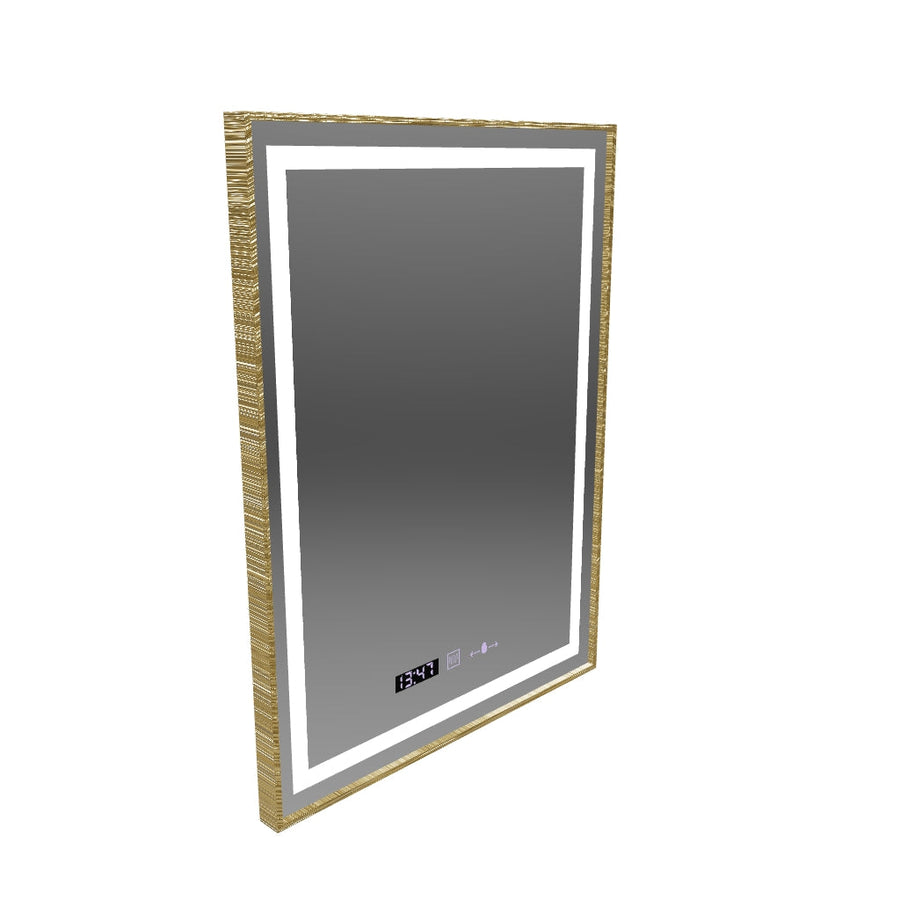 Obdĺžnikové LED zrkadlo, 60x80cm, Verite Royale Gold MotionGlow Marcello, Demister System, Hodiny & Teplomer, Stmievateľné
