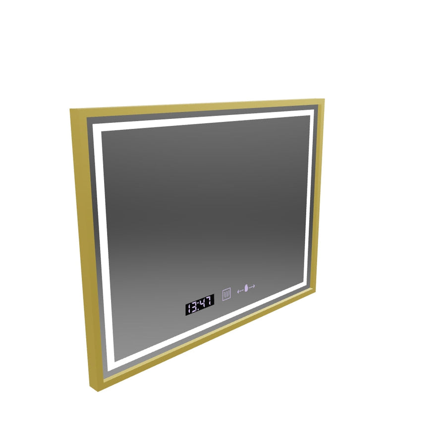 Obdĺžnikové LED zrkadlo, 80x60cm, Verite Royale Gold MotionGlow Marcello, Demister System, Hodiny & Teplomer, Stmievateľné