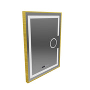 Obdĺžnikové LED zrkadlo, 60x80cm, Eclat MotionGlow Marcello, Demister System, Hodiny & Teplomer, Kozmetická lupa, Stmievateľné, Rám z brúseného zlata