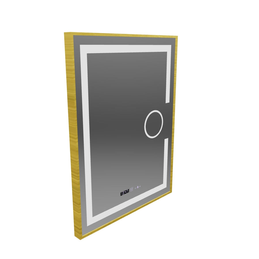 Obdĺžnikové LED zrkadlo, 60x80cm, Eclat MotionGlow Marcello, Demister System, Hodiny & Teplomer, Kozmetická lupa, Stmievateľné, Rám z brúseného zlata