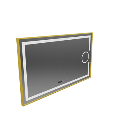 Obdĺžnikové LED zrkadlo, 120x80cm, Eclat MotionGlow Marcello, Demister System, Hodiny & Teplomer, Kozmetická lupa, Stmievateľné, Rám z brúseného zlata