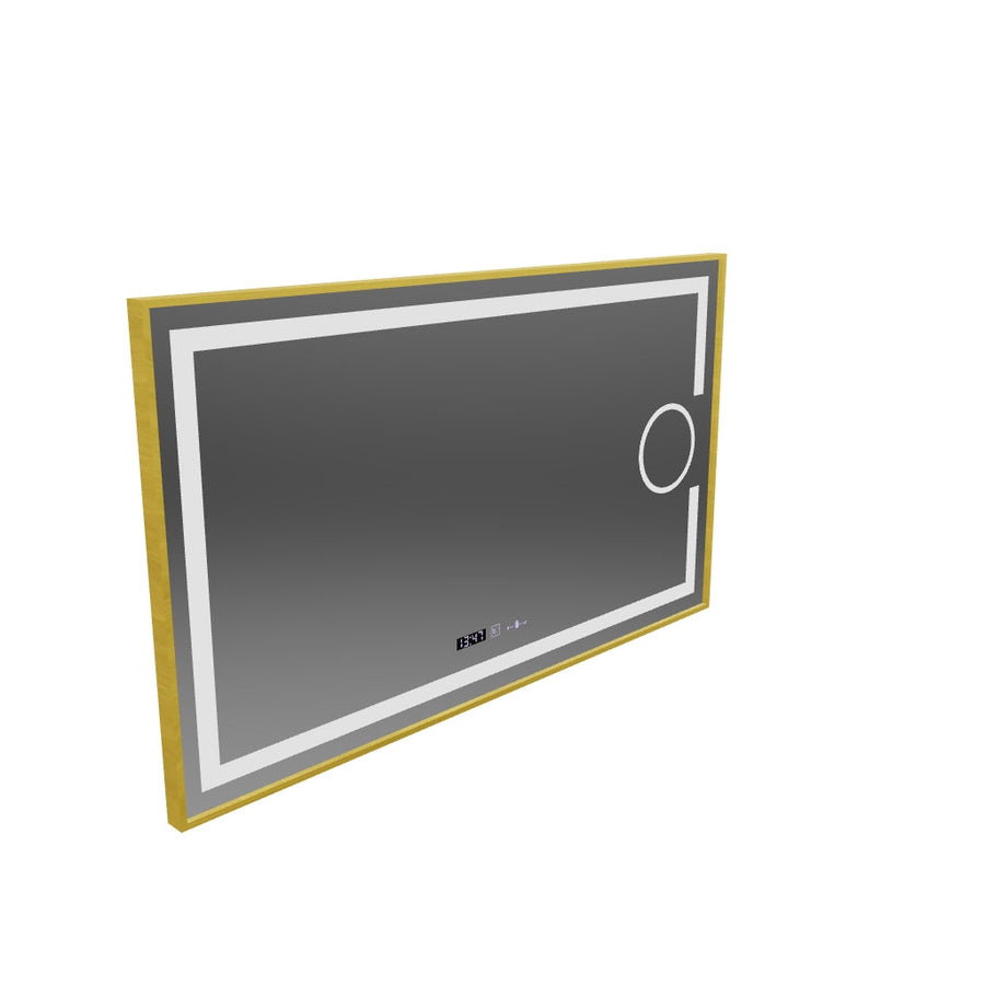 Obdĺžnikové LED zrkadlo, 120x80cm, Eclat MotionGlow Marcello, Demister System, Hodiny & Teplomer, Kozmetická lupa, Stmievateľné, Rám z brúseného zlata