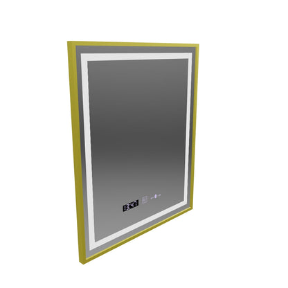 Obdĺžnikové LED zrkadlo, 75x90cm, Verite Royale Gold MotionGlow Marcello, Demister System, Hodiny & Teplomer, Stmievateľné