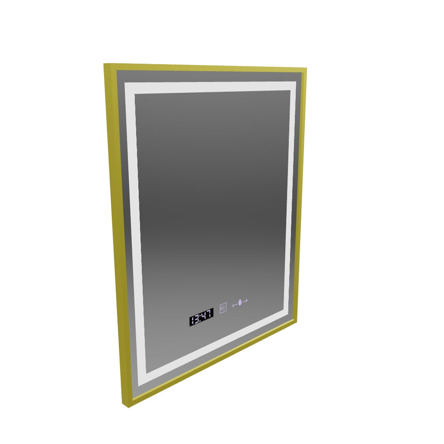 Obdĺžnikové LED zrkadlo, 75x90cm, Verite Royale Gold MotionGlow Marcello, Demister System, Hodiny & Teplomer, Stmievateľné