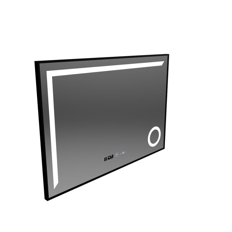LED zrkadlový senzor MotionGlow Sofia s funkciou odhmlievania Teplomer Hodiny 110x75 cm Teplé/Studené/Neutrálne svetlo Stmievateľné, Rám brúsený čierny, Kolekcia Marcello Funghi