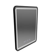 Zrkadlo LED Touch Systém odhmlievania LUCIDA, hodiny a teplota 60x80 cm brúsený čierny rám